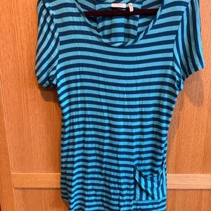 Short Sleeve Stripe Top with Back Pleat, Size M